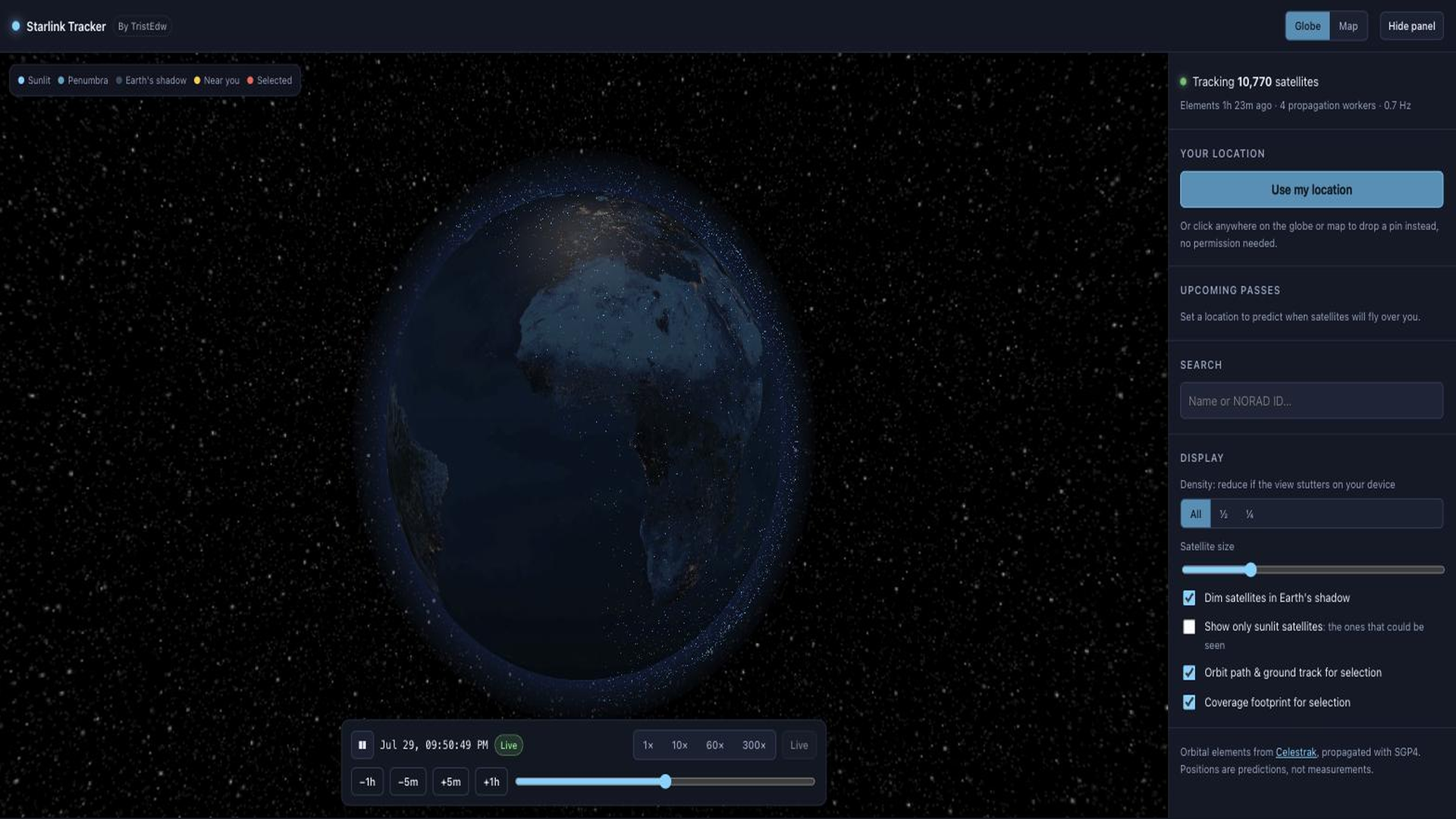 Starlink Tracker, a live 3D satellite tracking web app built by AlpinePages